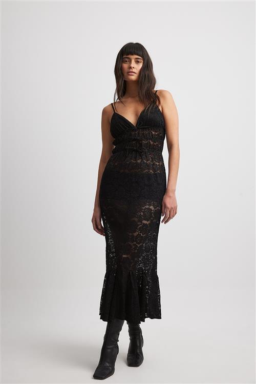 Paola Cossentino x NA-KD Draped Lace Midi Dress - Black