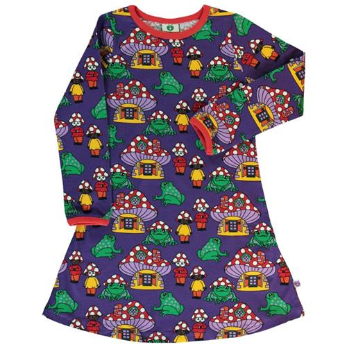 Småfolk Mushroom Houses Mønstret Kjole Purple Heart | Lilla | 5-6 years