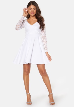 Goddiva Long Sleeve Skater Dress White L (UK14)