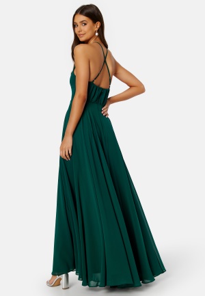 Goddiva High Neck Chiffon Maxi Dress Dark Green L (UK14)