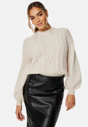 Se VILA Chinti O-Neck Cable Knit Top Birch XXL ved Bubbleroom