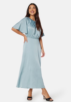 Bubbleroom Occasion Butterfly Sleeve Satin Midi Dress Aqua 34