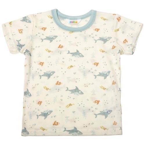 Se Joha Mønstret T-shirt I Uld Lyseblå | Blå | 100 cm ved Babyshop