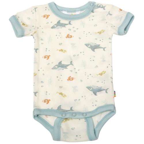 Se Joha Mønstret Uld-bodysuit Lyseblå | Blå | 100 cm ved Babyshop