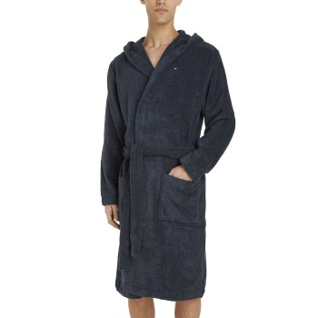 Se Tommy Hilfiger Cotton Hooded Bathrobe Marineblå bomuld Large Herre ved Timarco