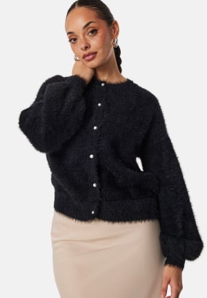 BUBBLEROOM Fluffy Knitted Pearl Cardigan Black M