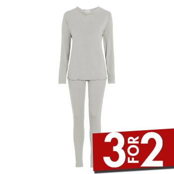 Damella Bamboo Plain Long Pyjamas Set Grå Bambus Small Dame