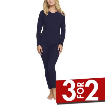 Damella Bamboo Plain Long Pyjamas Set Marineblå Bambus Medium Dame