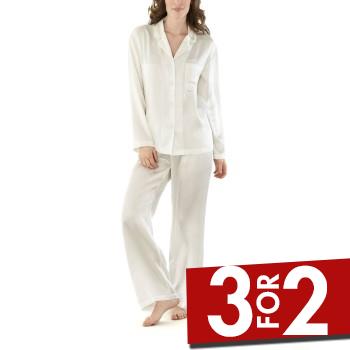 Damella Woven Silk Plain Pyjamas Set Elfenben silke Small Dame