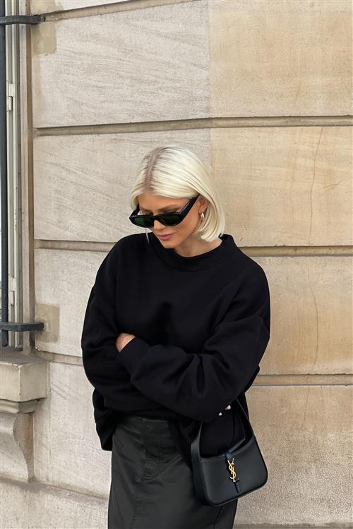 NA-KD Basic Højhalset sweatshirt med detalje - Black