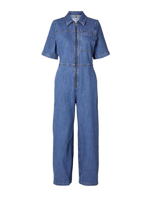 Selected Femme Slfbella 2/4 Marine Blue Denim Jumpsuit Selected Femme Blue