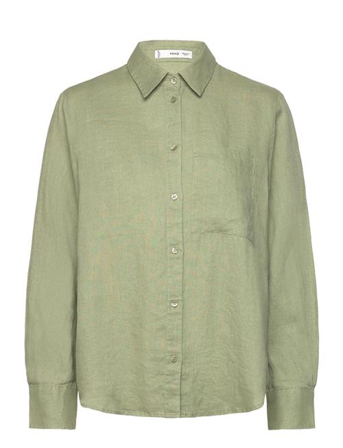 Mango Linen 100 Shirt Mango Green