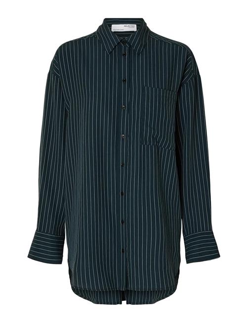 Slfmaddie Ls Striped Tencel Shirt B Selected Black