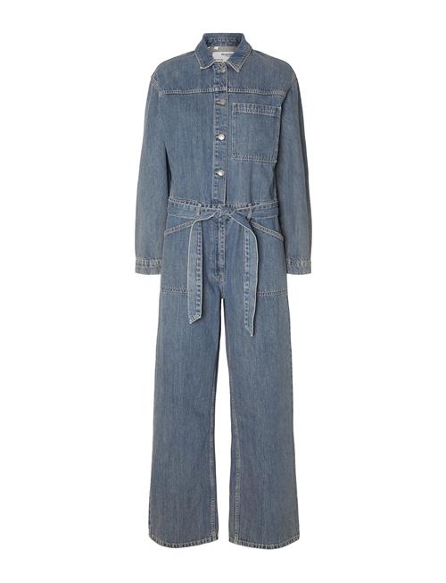 Selected Femme Slfmarley Ls Mid Blue Denim Jumpsuit Selected Femme Blue