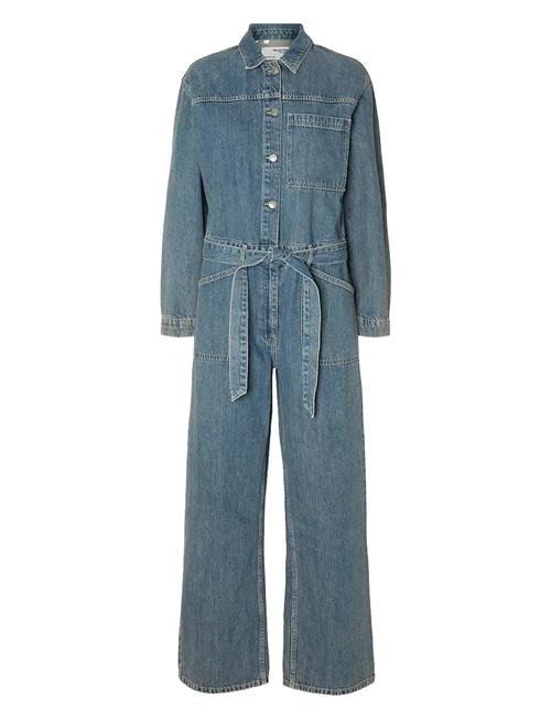 Slfmarley Ls Mid Blue Denim Jumpsuit Selected Blue