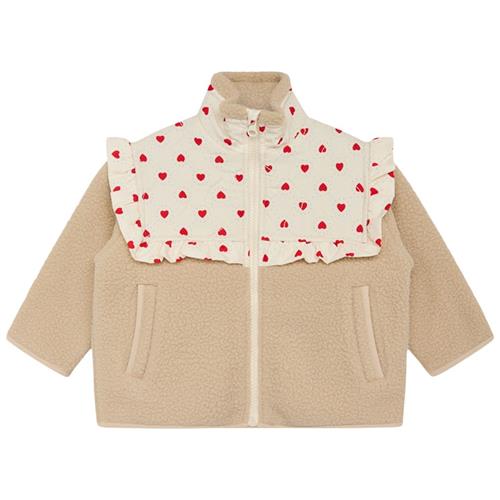 Se Flöss Alva Fleecejakke Heart print/Sand | Beige | 80 cm ved Babyshop