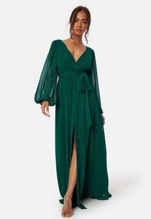 Goddiva Long Sleeve Chiffon Dress Dark green XL (UK16)