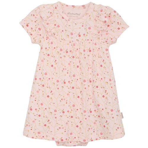 Se Minymo Blomstret Ribbet Bodykjole Dogwood | Lyserød | 56 cm ved Babyshop