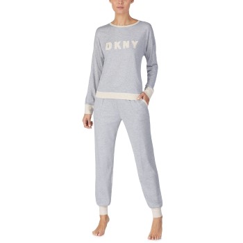 Se DKNY New Signature Long Sleeve Top and Jogger PJ Grå Large Dame ved Timarco