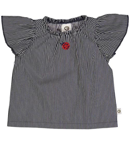 Se MÃ¼sli MÃ¼sli T-shirt - Poplin Stripe Frill - Balsam Cream/Night Blue ved KidsWorld