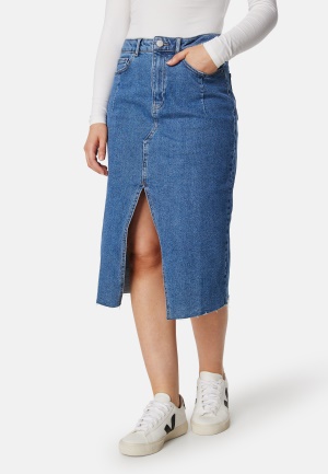 VILA Visol RW Midi Slit Denim Skirt Medium Blue Denim 40