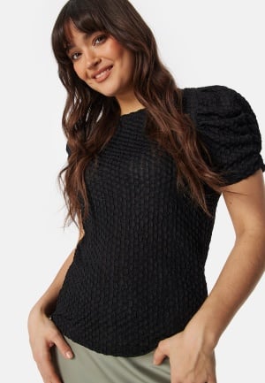 Se VILA Vianine S/S Puff Sleeve top Black L ved Bubbleroom