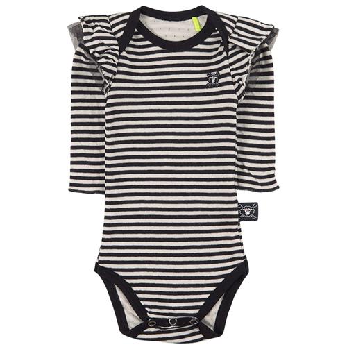 Se NUNUNU Stribet Flæset Babybody Hvid | Sort | 12-16 years ved Babyshop