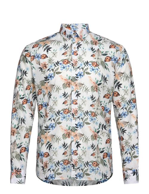 Lindbergh Printed Cotton/Linen Shirt L/S Lindbergh White