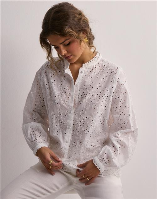 Selected Femme - Hvid - Slftatiana L/S Embr Shirt Noos