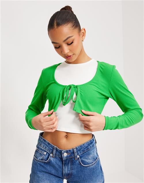 Se Only - Grøn - Onlella L/S Short Tie Cardigan Jrs ved Nelly