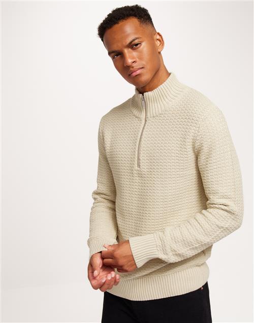 Selected Homme Slhthim Ls Knit Structure Half Zip Striktrøjer Oatmeal