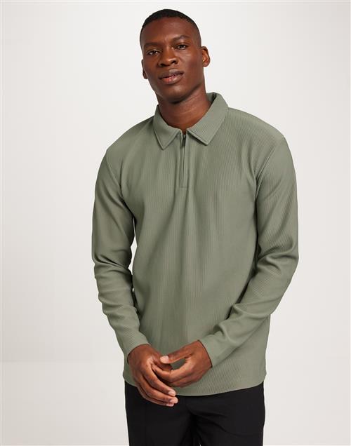 Selected Homme Slhrelax-Plisse Half Zip Ls Polo Ex Half zip Grøn