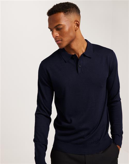 Selected Homme Slhtown Merino Coolmax Knit Polo No Langærmede polotrøjer Navy Blazer Melange