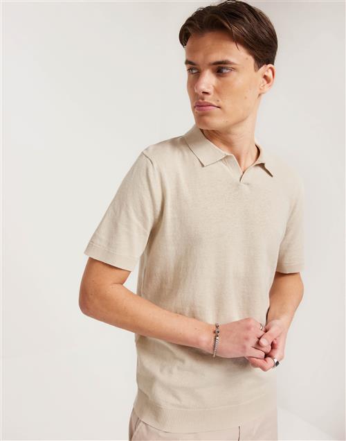 Selected Homme Slhlake Linen Ss Polo Kortærmede poloer Beige