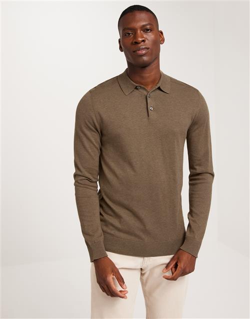 Selected Homme Slhberg Ls Knit Polo Noos Striktrøjer Teak Melange