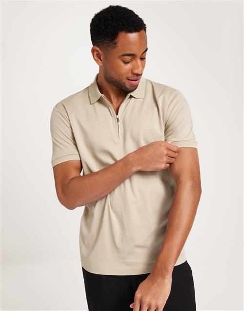 Selected Homme Slhfave Zip Ss Polo Noos Kortærmede poloer Beige