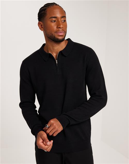 Se Selected Homme Slhflorence Ls Knit Zip Polo Ex Langærmede polotrøjer Black ved NLY Man