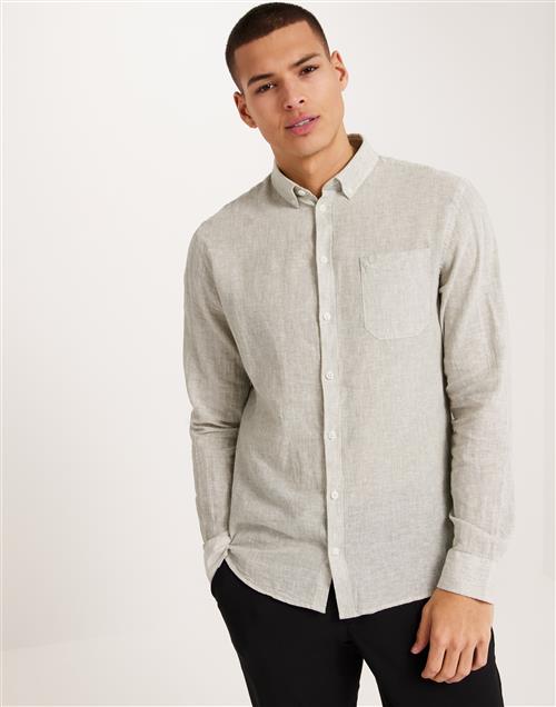 Casual Friday CFAnton LS BD striped linen mix shirt Hørskjorter Vetiver