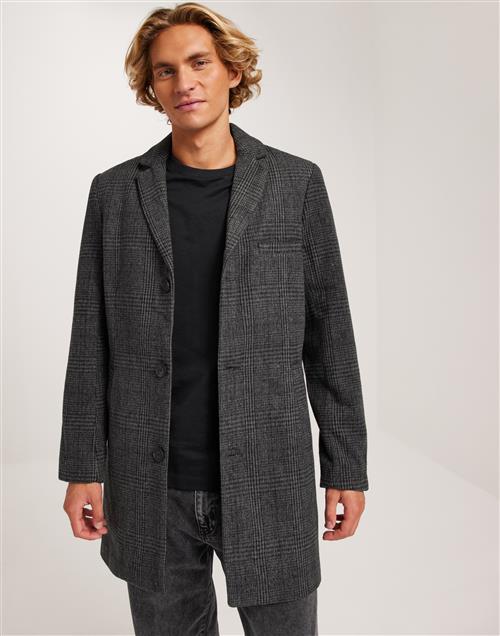 Only & Sons Onsjaylon Check Wool Coat Otw Frakke Black Grey Pinstripe Check