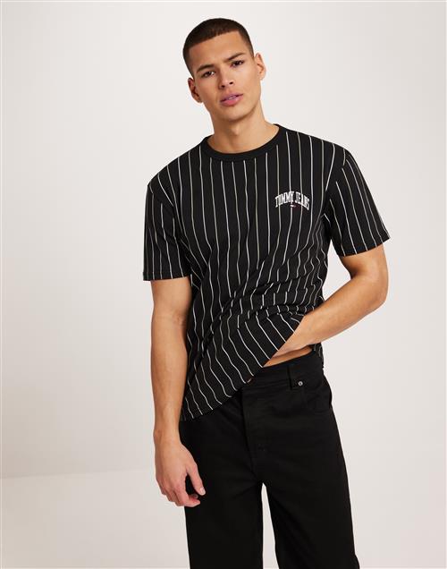 Tommy Jeans Tjm Reg Varsity Pinstripe Tee Stribede t-shirts Black