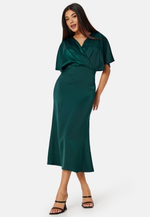 Se Bubbleroom Occasion Wrap Satin Midi Dress Dark green 40 ved Bubbleroom