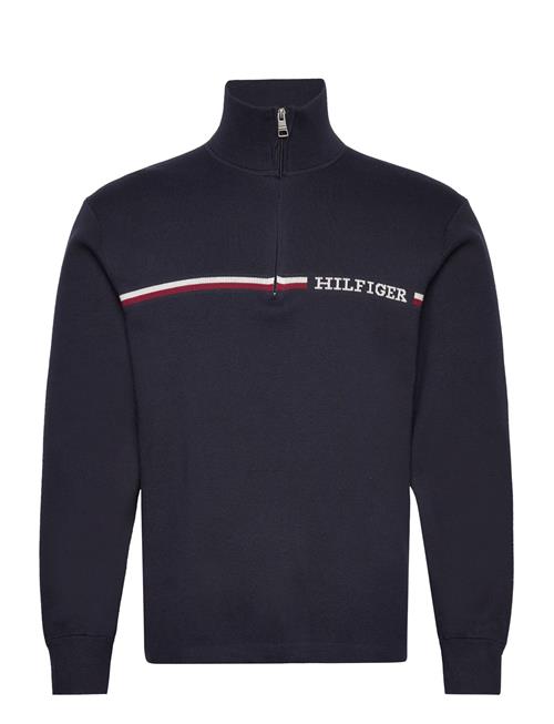 Se Tommy Hilfiger Global Stripe Zip Mock Tommy Hilfiger Navy ved Booztlet