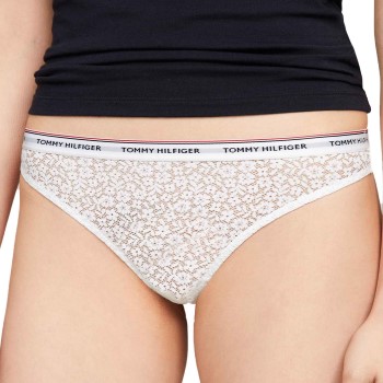 Tommy Hilfiger Trusser 3P Premium Essentials Lace Thong Flerfarvet polyamid Large Dame