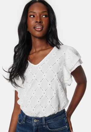 Se VILA Vidella V-Neck S/L top Bright White XS ved Bubbleroom