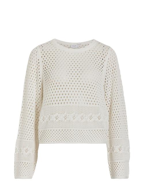 Se Vila Vidolise L/S O-Neck Crochet Knit Top Vila White ved Booztlet