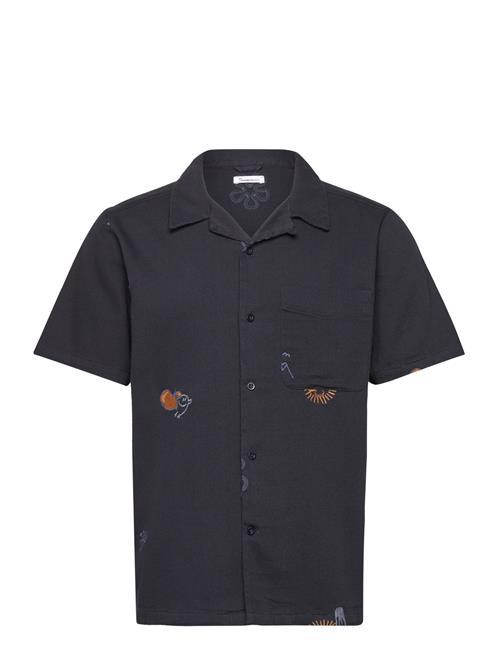 Knowledge Cotton Apparel Box Fit Short Sleeve Shirt With Emb Knowledge Cotton Apparel Blue