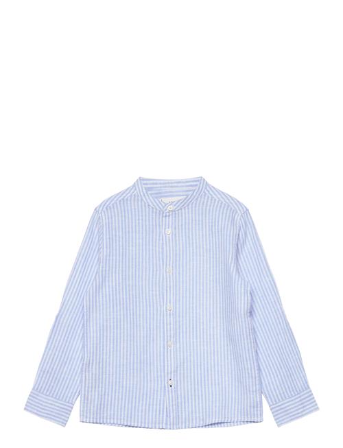 Mango Striped Mandarin-Collar Linen Shirt Mango Blue