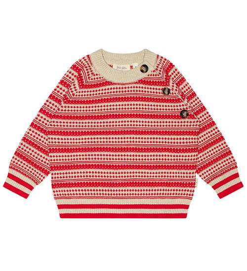 Se Petit Piao Bluse - Strik - Light Nordic - Off White/Bright Red ved KidsWorld