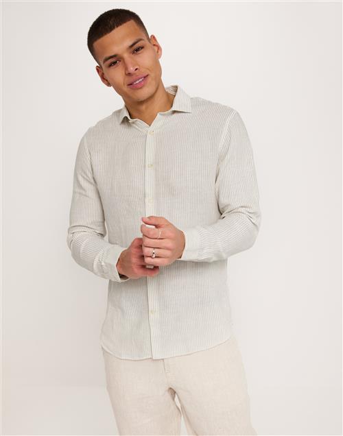 Jack & Jones Jprblaparker Linen Stripe Shirt L/S Hørskjorter Grå