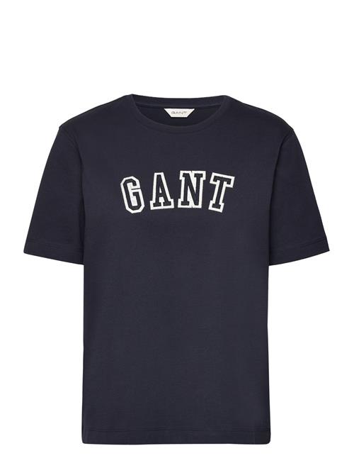 Se GANT Rel Logo C-Neck T-Shirt GANT Blue ved Booztlet